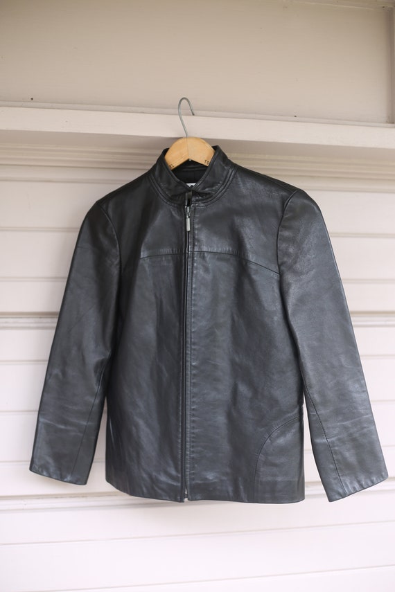 Vintage 90s Y2K Minimal Leather Jacket XS 4 Palom… - image 2