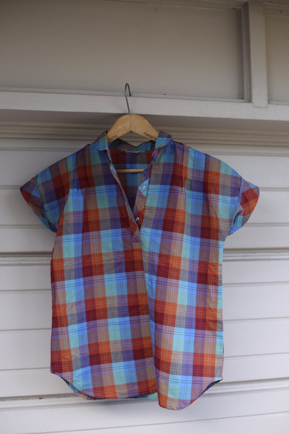 Vintage 50s 60s Handmade Plaid Top Button Up Short