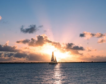 Fine Art Landscape Print - Ocean Sailboat at Sunset Wall Art/Picture -Large Professional Quality Photo- Landscape Photography