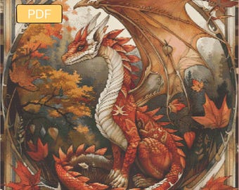 Autumn Dragon - Seasonal Dragons Series - Digital Download PDF Cross Stitch Pattern