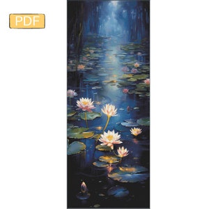 Illuminated Water Lilies -  Digital Download PDF Cross Stitch Pattern
