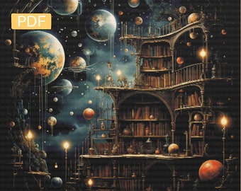 Celestial Library - Digital nedladdning PDF korsstygnsmönster
