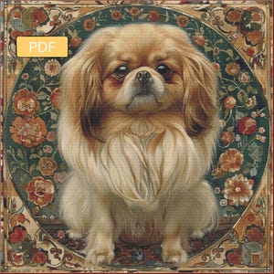 Art Nouveau Pekingese - Digital Download PDF Cross Stitch Pattern