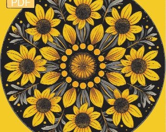 Black-Eyed Susan Mandala - Digitaler Download PDF Kreuzstichmuster