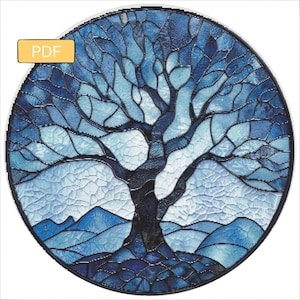 Stained Glass Tree - Winter - Digital Download PDF Cross Stitch Pattern