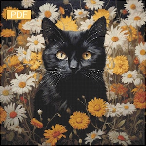 Daisy Cat -  Digital PDF Downloadable Cross Stitch Pattern