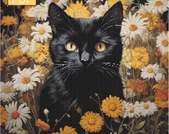 Daisy Cat -  Digital PDF Downloadable Cross Stitch Pattern