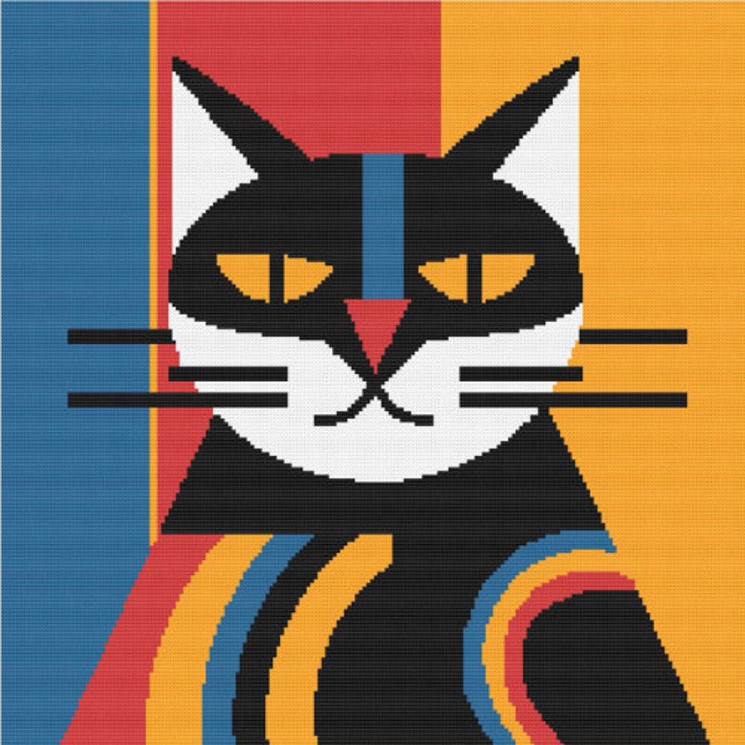 easy-pop-art-cat-digital-download-cross-stitch-pattern-etsy