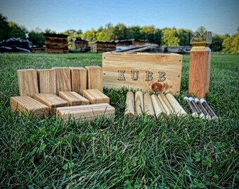 Unique handmade wooden Kubb lawn game - perfect for family fun!