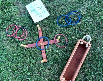 Ringwurfspiel aus Altholz für den Garten mit Aufbewahrungsmöglichkeit – ideal für Familienausflüge, Camping, Gartenpartys und andere Aktivitäten für Kinder jeden Alters.