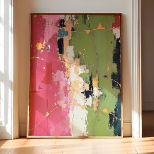 Blush Pink, Teal, Olive Green Abstract Art Print: Modern Wall Décor