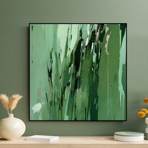 Dark Green Abstract Art Print: Modern Minimalist Canvas Wall Decor