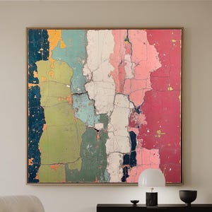 Blush Pink, Teal, Olive Green Abstract Art Print: Modern Wall Décor