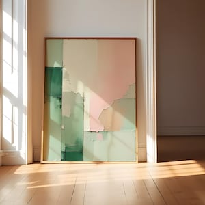 Blush Pink, Teal, Olive Green Abstract Art Print: Modern Wall Décor