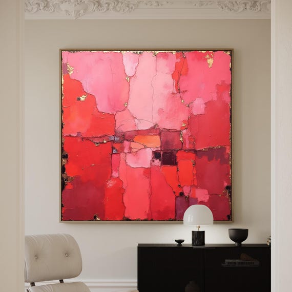 Blush Pink Red Abstract Art Print: Modern Wall Décor