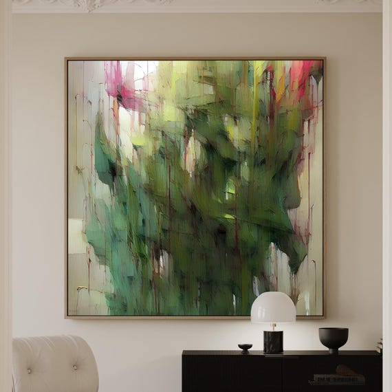 Green and pink Abstract Art Print, Green Abstract, Minimalist Wall Art, Modern Home Décor, S00007