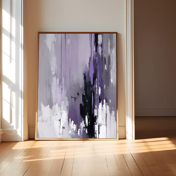Purple Gray Abstract Art Print, Modern Canvas Wall Decor