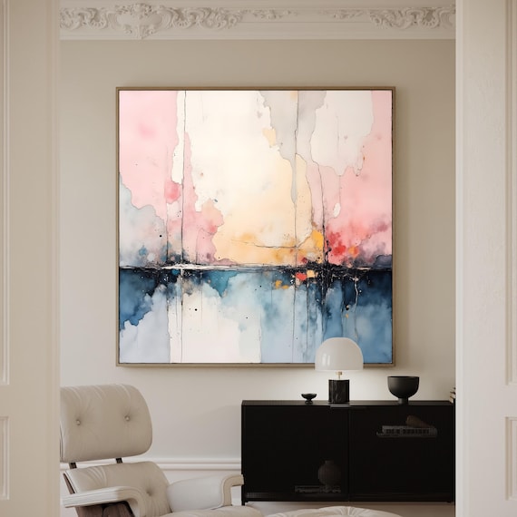 Pink, Blue Abstract Art Print: Modern Wall Décor