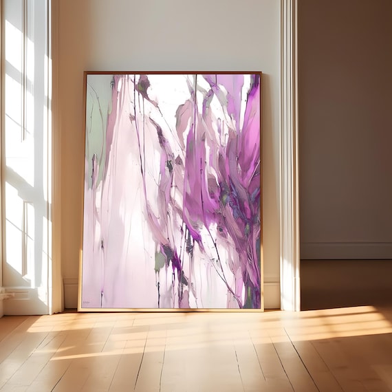 Large Abstract Art Print: Sage Green & Purple Wall Decor