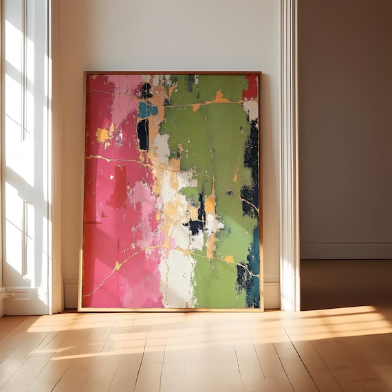 Blush Pink, Teal, Olive Green Abstract Art Print: Modern Wall Décor