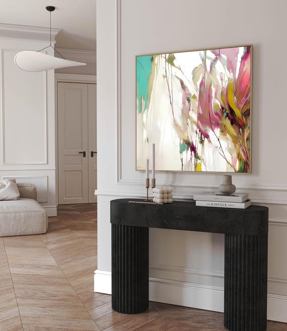 Pink Teal Abstract Art Print: Modern Colorful Wall Decor