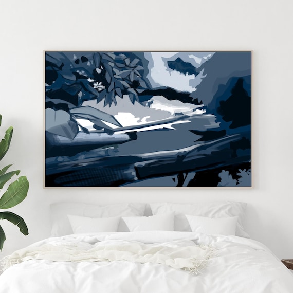 Blue Abstract Art Print: Blue, Gray, Navy