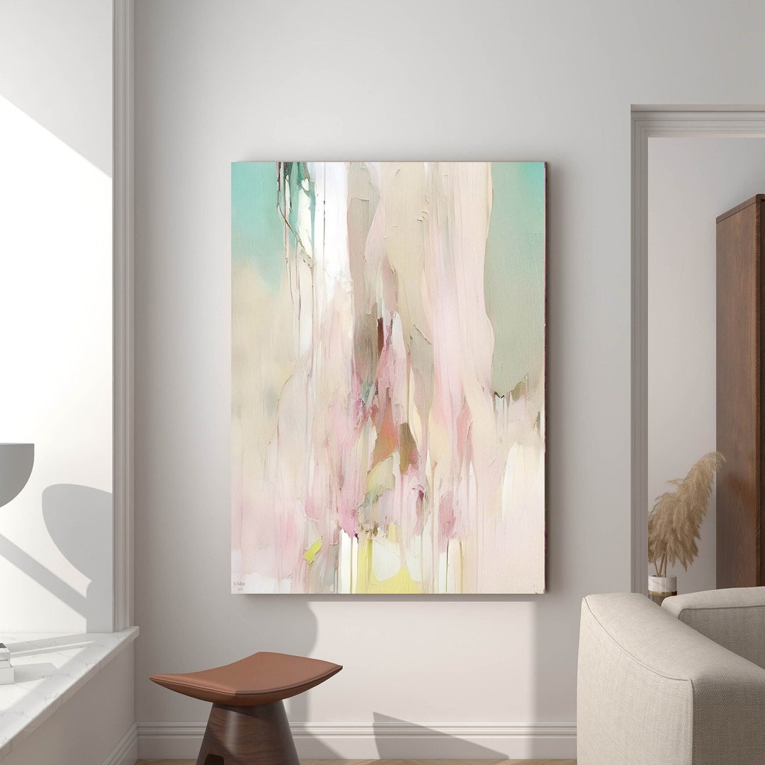 Blush Pink Teal Large Abstract Art Print, Modern Abstract Art Colorful