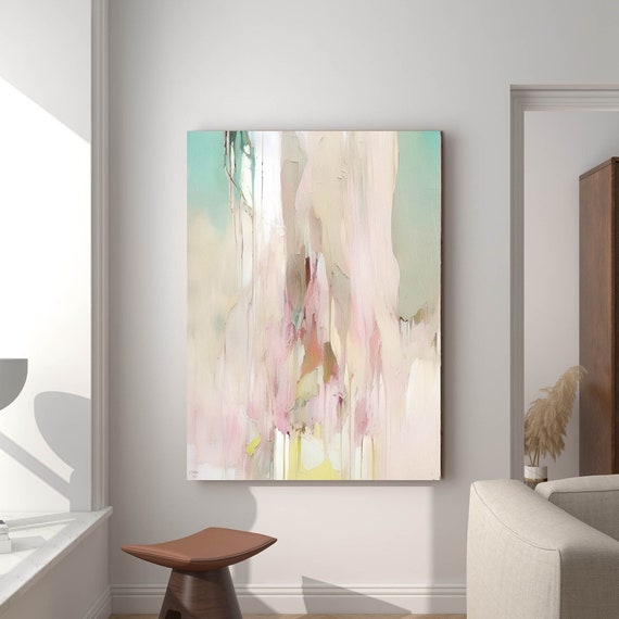 Blush Pink Teal Large Abstract Art Print, Modern Abstract Art Colorful Wall décor, Minimalist Wall art, V02004