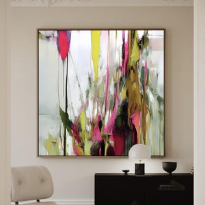 Colorful Abstract Art Canvas Print: Pink & Green Minimalist Painting