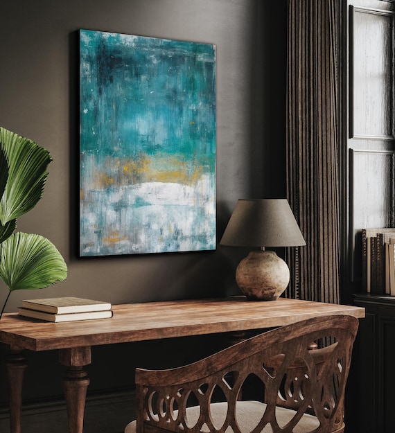Blue Green Abstract Landscape Art Print: Modern Wall Décor