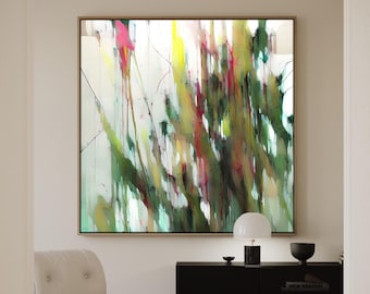 Pink Green Abstract Art Print: Colorful Wall Decor