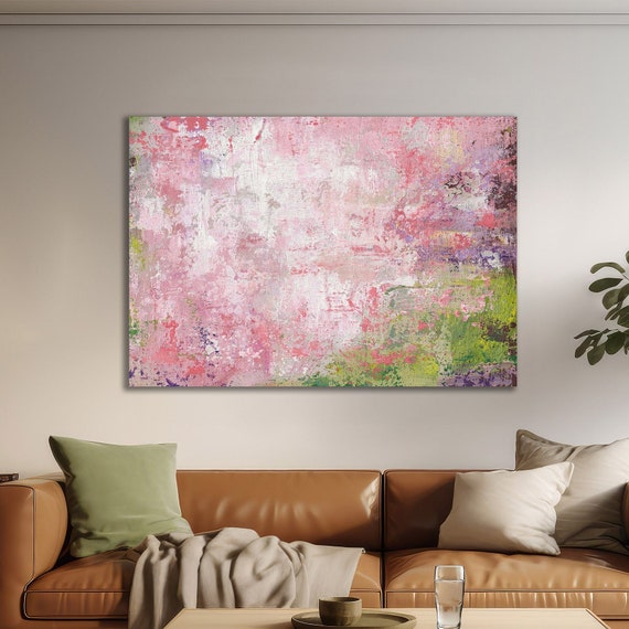 Large Abstract Painting, Sage Green and Pink Modern Abstract Art, Colorful Wall décor, Minimalist Wall art,  Art Print H02100