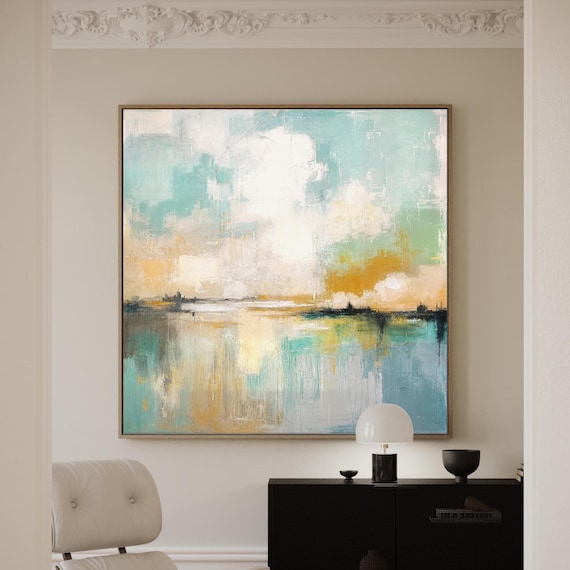 Blue Green Abstract Landscape Art Print: Modern Wall Décor