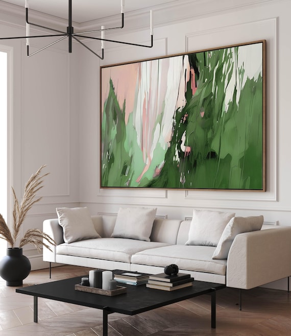 Blush Pink & Green Abstract Art Print: Giclée Wall Decor