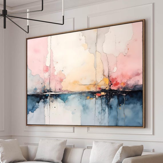 Pink, Blue Abstract Art Print: Modern Wall Décor