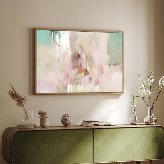 Blush Pink Teal Large Abstract Art Print, Modern Abstract Art Colorful Wall décor, Minimalist Wall art, V02004