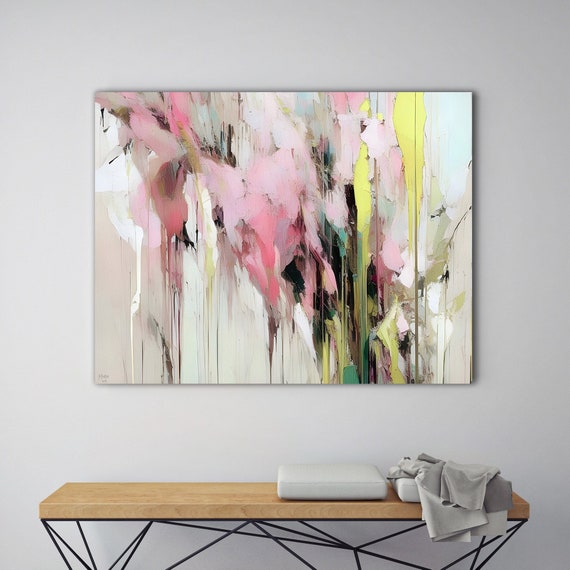 Pink Abstract Fine Art Print, Modern Abstract Art Colorful Wall décor, pink green yellow Abstract Minimalist art, Style# H01004