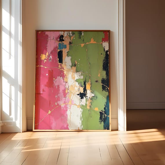 Blush Pink, Teal, Olive Green Abstract Art Print: Modern Wall Décor