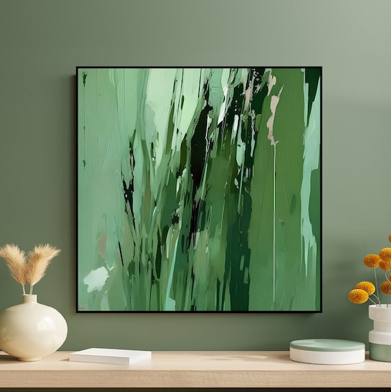 Dark Green Abstract Painting Canvas Print, Modern Home Décor, Minimalist Wall Art, Art prints, S00024.1