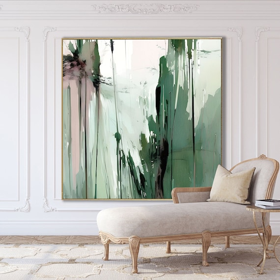 Sage Green Abstract Art Large Canvas Print, Minimalist Wall Art, Modern Home Décor, S00017