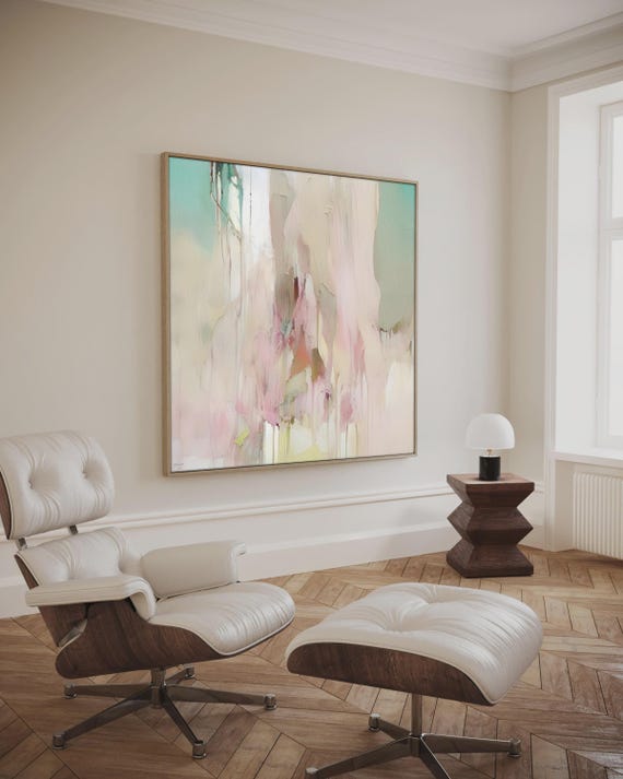 Blush Pink Teal abstract painting Art Print: Modern Teal Wall Décor