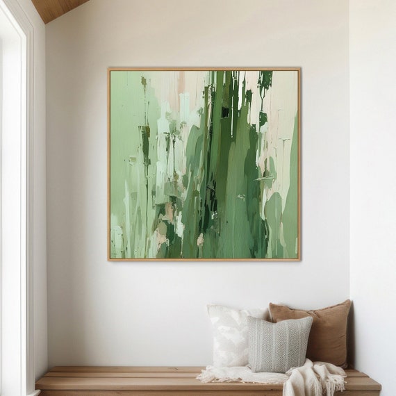 Blush and Green Abstract Art Print, Large canvas art, Minimalist Modern Home Décor S00025