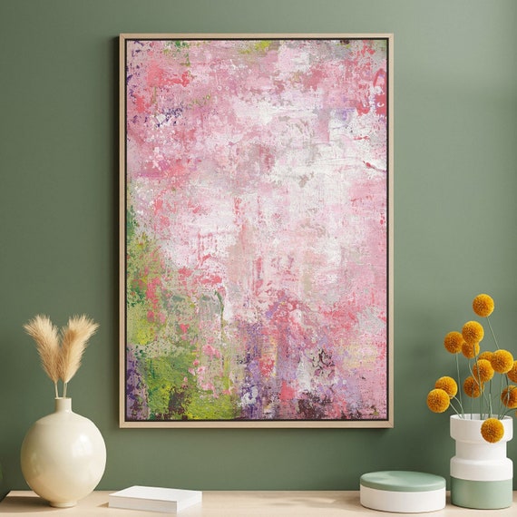 Large Abstract Painting, Sage Green and Pink Modern Abstract Art, Colorful Wall décor, Minimalist Wall art,  Art Print V02100