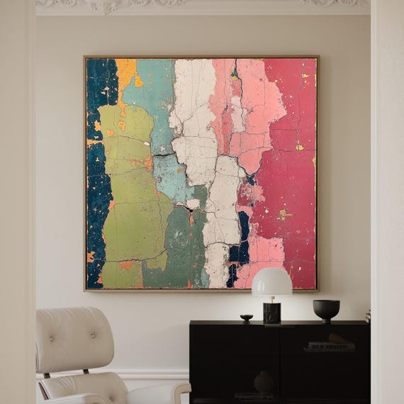 Blush Pink, Teal, Olive Green Abstract Art Print: Modern Wall Décor