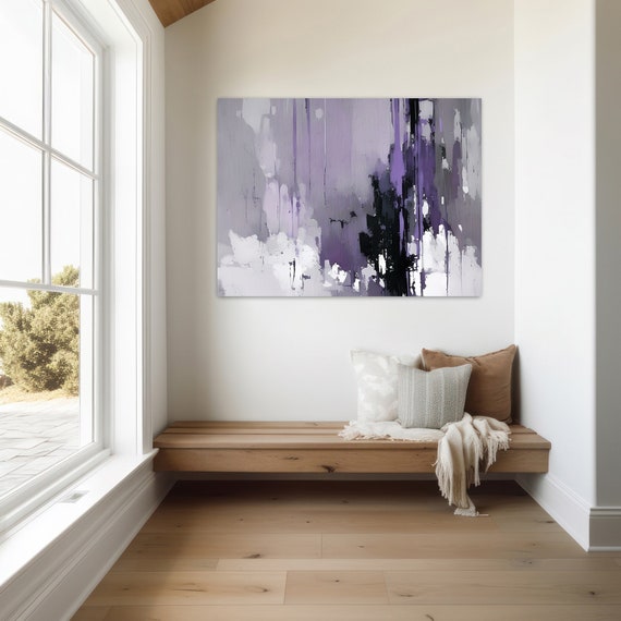 Purple Gray Abstract Art Print on Canvas, Minimalist Wall Art, Modern Home Décor, H01014