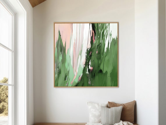 Blush Pink Green Abstract Painting, Wall décor, Wall art, Canvas print, Art print, S00018.1
