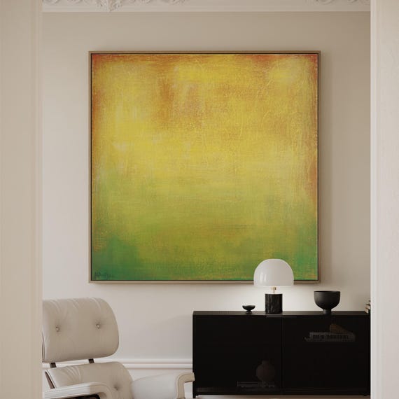 Yellow Abstract Art Print, Green Yellow Red Abstract Canvas Print, SUNSET