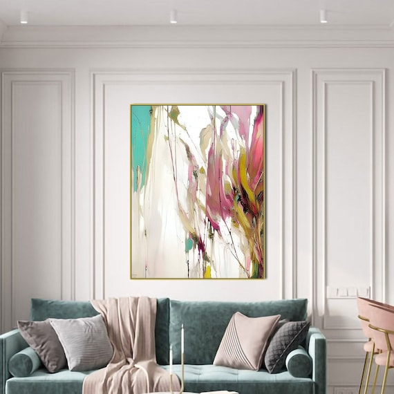 Pink Teal Abstract Fine Art Print, Colorful Modern Abstract Art Colorful Wall décor, Turquoise Pink Abstract, V02001