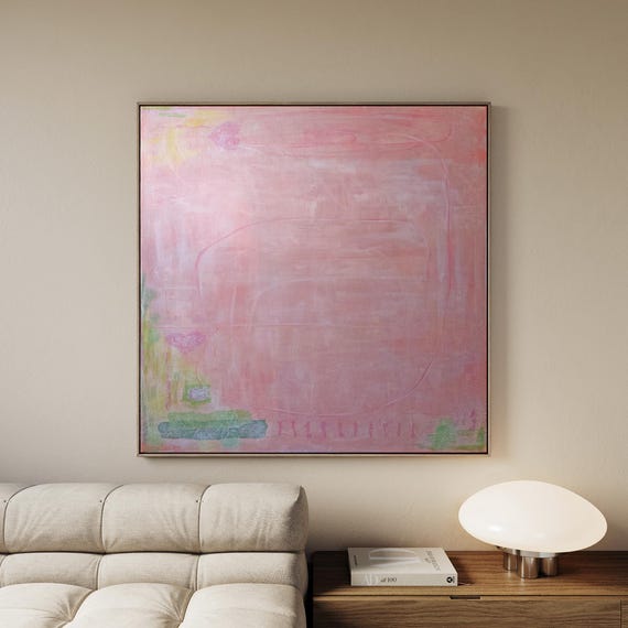 Pink Green Abstract Art Print: Blush Wall Décor Painting