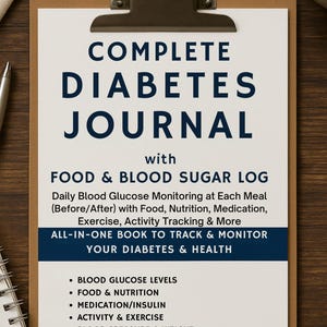 Complete Diabetes Journal Digital Download | Blood Sugar Log Book, Food & Glucose Tracker, Insulin and Medication Log, 140 pages planner